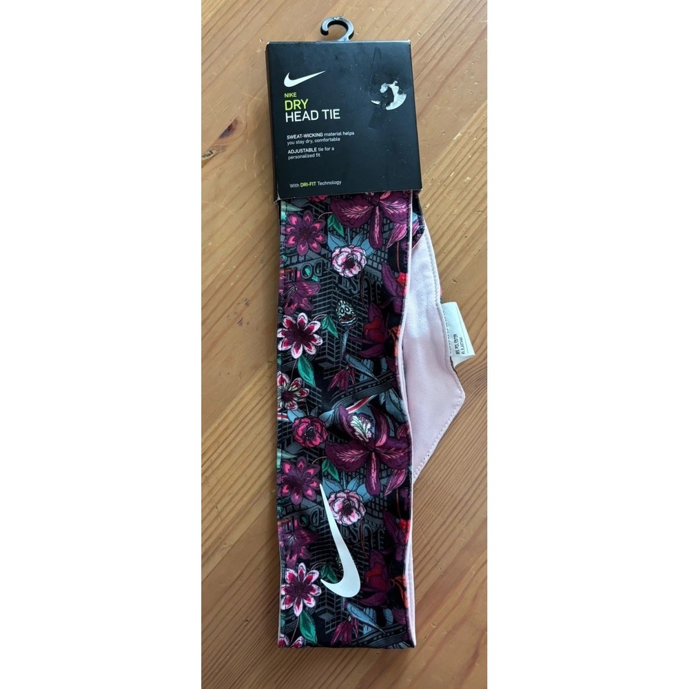Nike Dri-FIT Floral Print Adjustable Head Tie Headband Running Training NEW